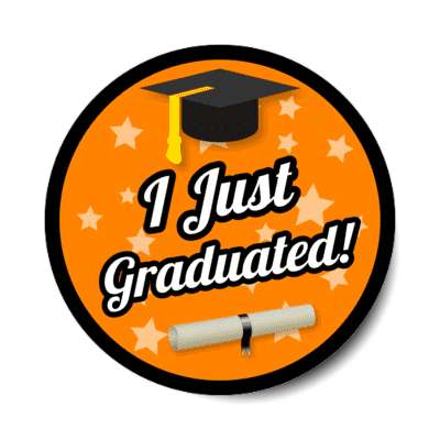 i just graduated graduation cap diploma stars orange stickers, magnet