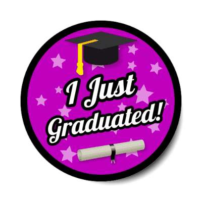 i just graduated graduation cap diploma stars purple stickers, magnet