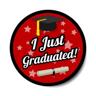 i just graduated graduation cap diploma stars red stickers, magnet