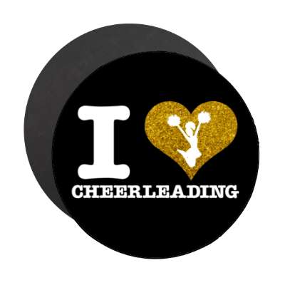 i love cheerleading heart cheerleader silhouette pom poms black stickers, magnet