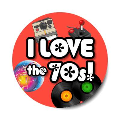 i love the 70s disco ball records camera arcades stickers, magnet
