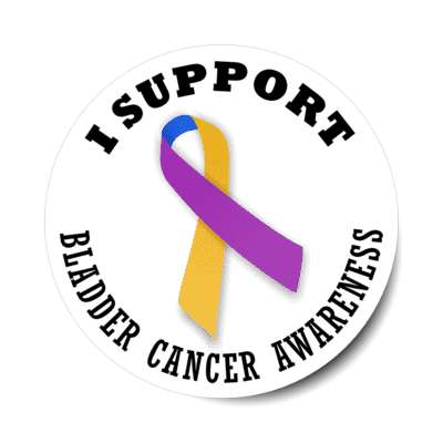 i support bladder cancer awareness purple marigold blue stickers, magnet
