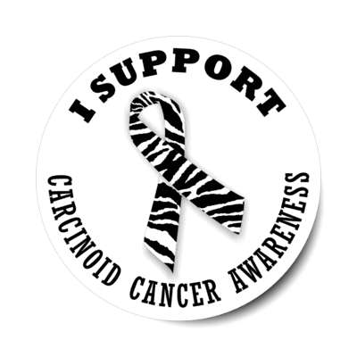 i support carcinoid cancer zebra stripe awareness ribbon stickers, magnet