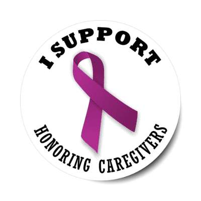 i support honoring caregivers month plum awareness ribbon stickers, magnet