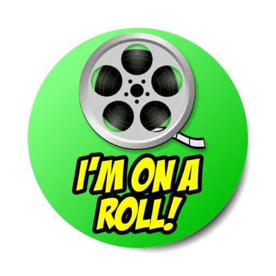 im on a roll film reel wordplay stickers, magnet