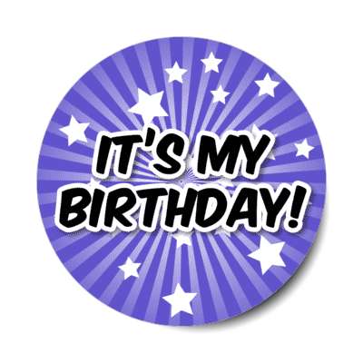 its my birthday deep blue star burst rays stickers, magnet