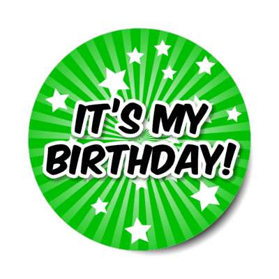 its my birthday medium green star burst rays stickers, magnet