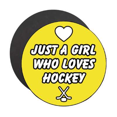 just a girl who loves hockey heart crossed sticks puck stickers, magnet