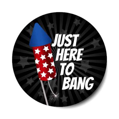 just here to bang wordplay big firework rocket 4th of july stickers, magnet