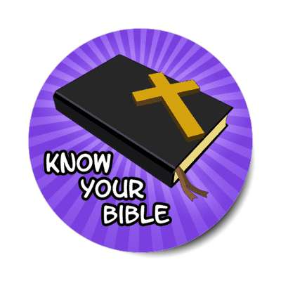 know your bible jesus cross book purple rays stickers, magnet