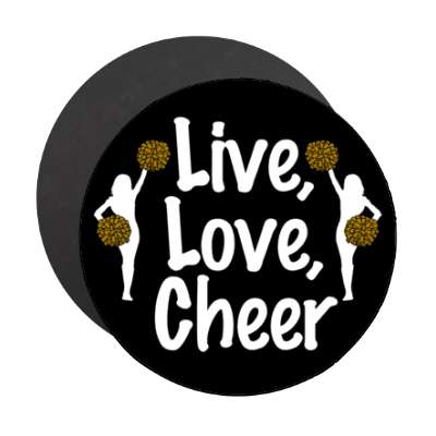 live love cheer cheerleader silhouette pom poms black stickers, magnet