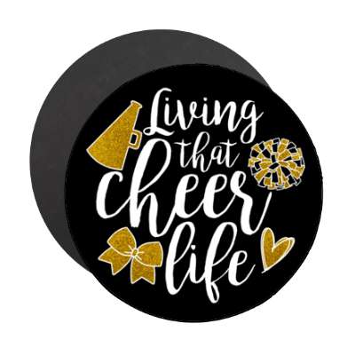 living that cheer life pom pom bullhorn heart ribbon black stickers, magnet