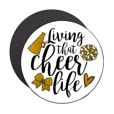 living that cheer life pom pom bullhorn heart ribbon white stickers, magnet