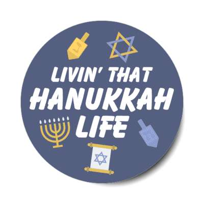 living that hanukkah life star of david menorah dreidel stickers, magnet