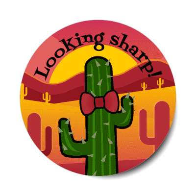 looking sharp cactus with bowtie desert stickers, magnet
