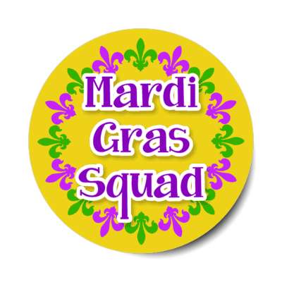mardi gras squad fleur de lis circle orange stickers, magnet