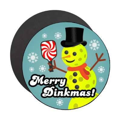 merry dinkmas pun pickleball snowman peppermint paddle snowflakes stickers, magnet