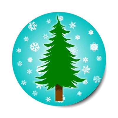 natural christmas tree pine snow flakes aqua stickers, magnet