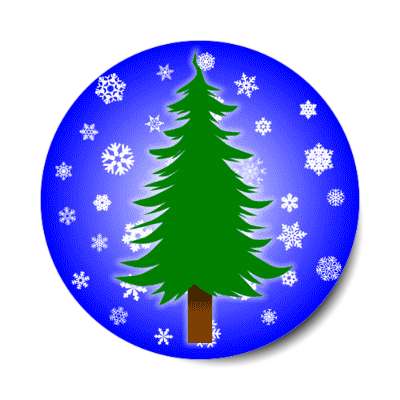 natural christmas tree pine snow flakes blue stickers, magnet