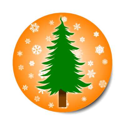 natural christmas tree pine snow flakes orange stickers, magnet