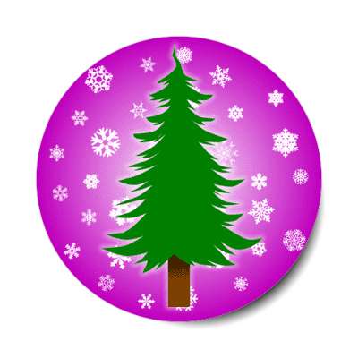 natural christmas tree pine snow flakes purple stickers, magnet