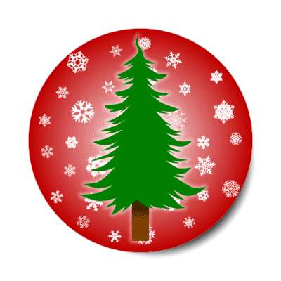 natural christmas tree pine snow flakes red stickers, magnet