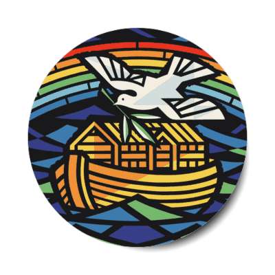 noahs ark stained glass dove rainbow stickers, magnet
