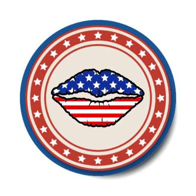 patriot stars circle red white blue kissing lips us flag stars stripes stickers, magnet