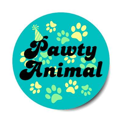pawty animal pets party wordplay birthday hat paws stickers, magnet