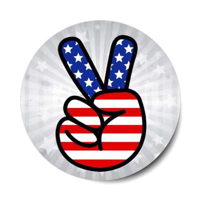 peace hand sign grey us flag stars stripes stickers, magnet