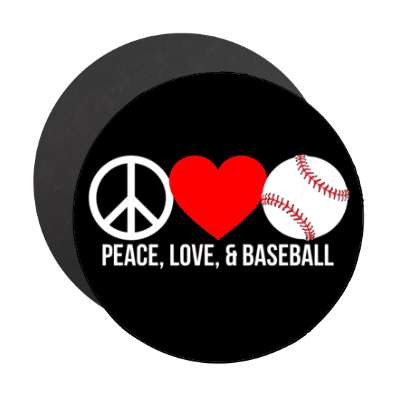 peace love and baseball symbol heart stickers, magnet
