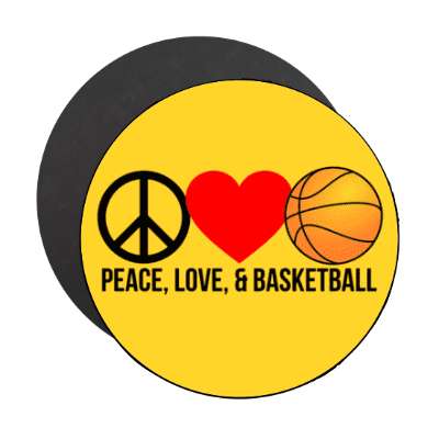 peace love and basketball symbol heart stickers, magnet
