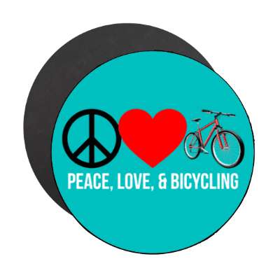 peace love and bicycling symbol heart stickers, magnet