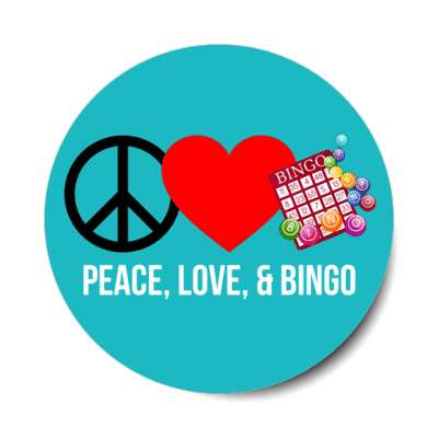 peace love and bingo symbols heart stickers, magnet