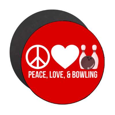 peace love and bowling symbol heart ball pins stickers, magnet