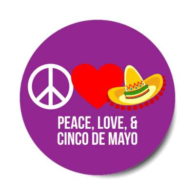 peace love and cinco de mayo sombrero purple stickers, magnet