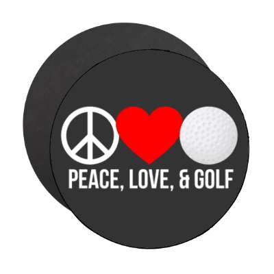 peace love and golf symbol heart golfball stickers, magnet