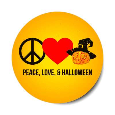 peace love and halloween symbols heart pumpkin witch hat stickers, magnet