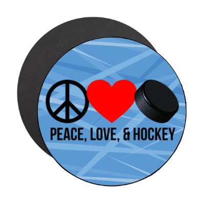 peace love and hockey symbol heart puck stickers, magnet