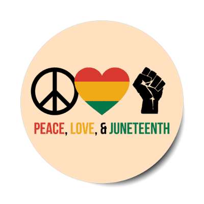peace love and juneteenth symbol pan african heart raised fist stickers, magnet