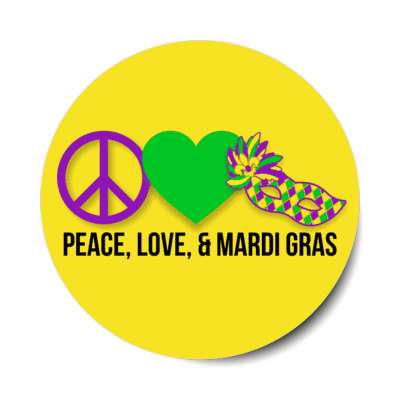 peace love and mardi gras heart masquerade mask gold stickers, magnet