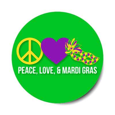 peace love and mardi gras heart masquerade mask green stickers, magnet