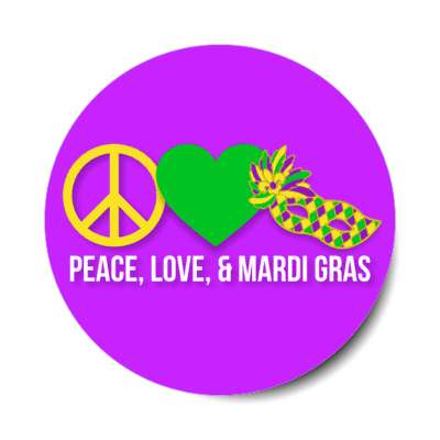 peace love and mardi gras heart masquerade mask purple stickers, magnet