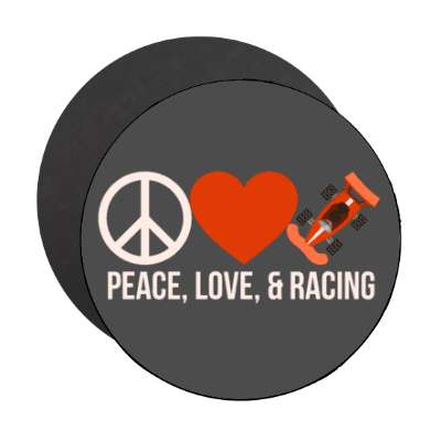 peace love and racing heart symbol race car racing stickers, magnet