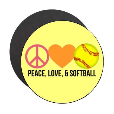 peace love and softball stickers, magnet