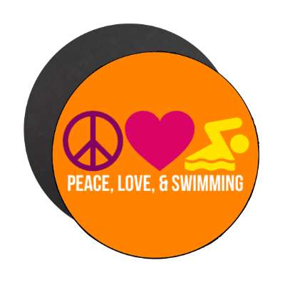 peace love and swimming heart symbols stickers, magnet