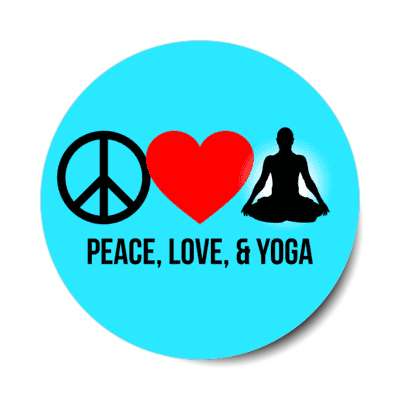 peace love and yoga symbols heart stickers, magnet