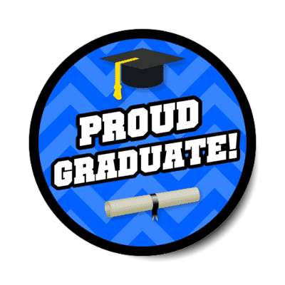 proud graduate graduation cap diploma chevron blue stickers, magnet