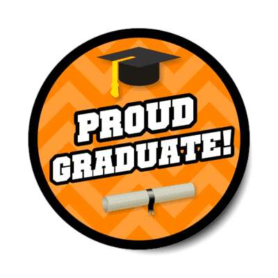 proud graduate graduation cap diploma chevron orange stickers, magnet