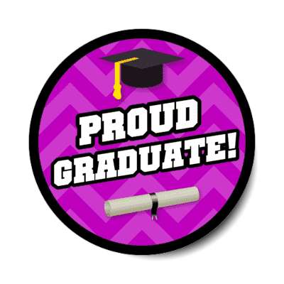 proud graduate graduation cap diploma chevron purple stickers, magnet